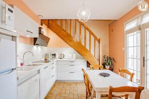 Microwave, oven, dishwasher, high chair