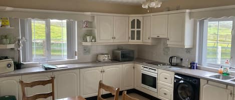 Fridge, microwave, oven, electric kettle
