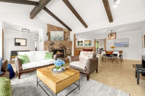 Smart TV, fireplace, video games, DVD player