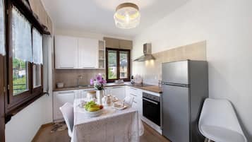Fridge, oven, stovetop, coffee/tea maker