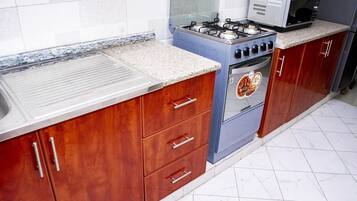 Frigorífico, microondas, horno y placa de cocina