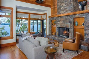 Smart TV, fireplace, books, offices - Hook's Nest-Magnificent Waterfront Luxe Home, Chef's Kitchen, Outdoor Fireplace, Close to Adventure (Eastsound)