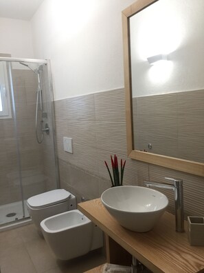 Ducha, secador de pelo, bidé y toallas