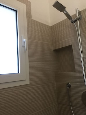 Regadera, secadora de cabello, bidet, toallas