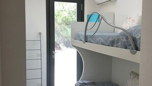 A bunk bed room with a window, a ladder, and an air conditioning unit. - New Panoramic Villino in Porto Palo di Menfi Blue Flag ideal for families  (Menfi)