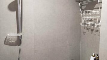 Shower, bidet, towels, soap