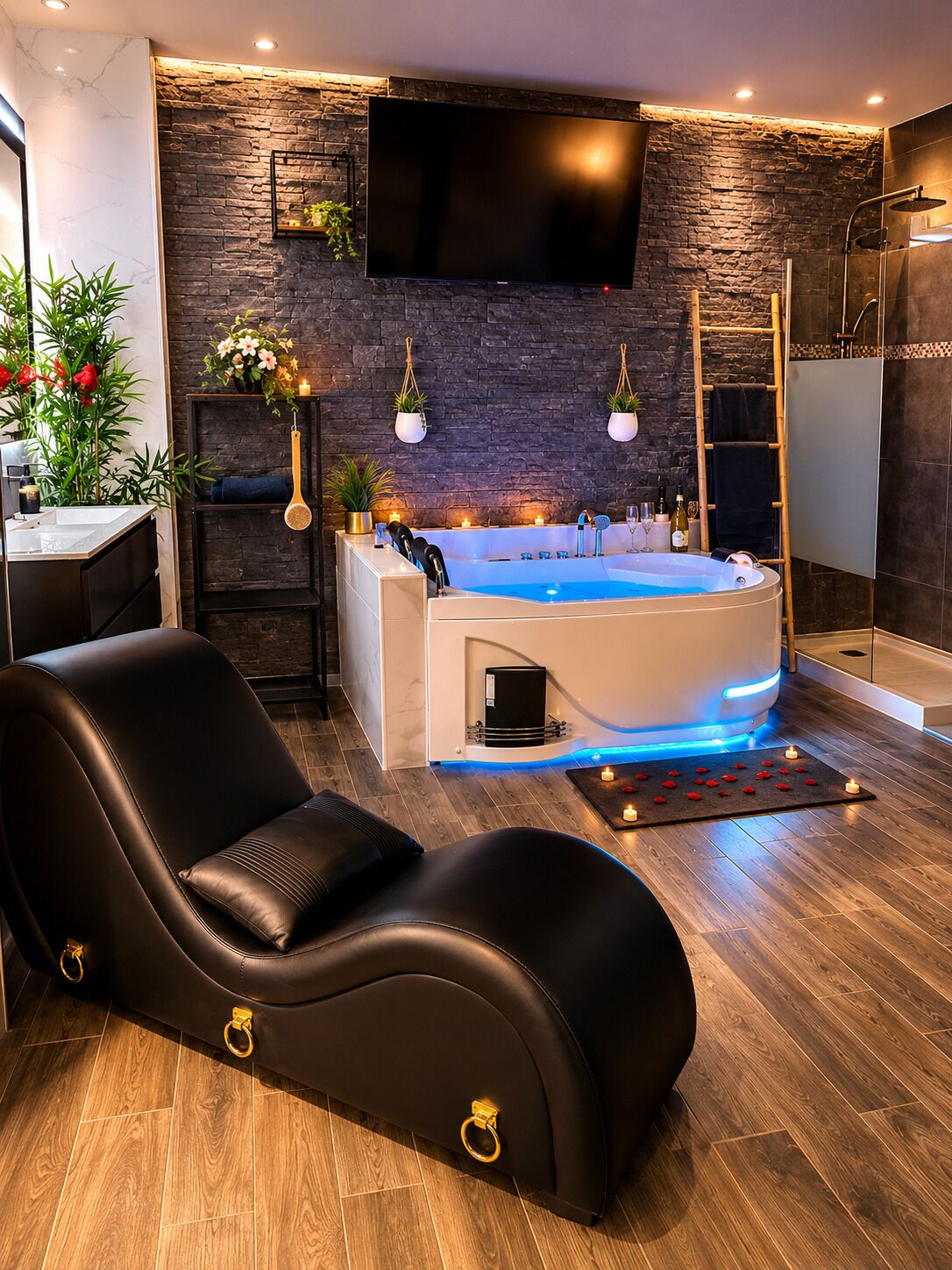 Jetted tub, eco-friendly toiletries, hair dryer, towels