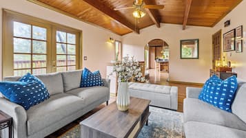 Smart TV, fireplace, table tennis, books