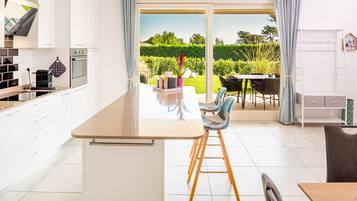 Fridge, oven, dishwasher, coffee/tea maker