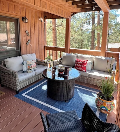 Terrace/patio. NEW! Whispering Bluff Luxury Retreat~ Beautiful Sierra Blanca Views