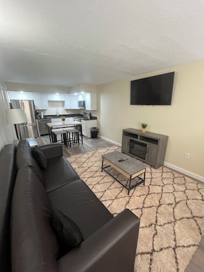 Smart TV, fireplace, computer monitors, printers