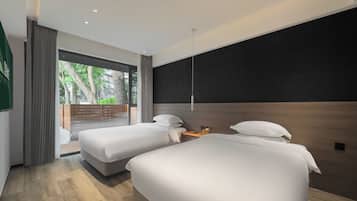 Business Twin Room, 2 Double Beds, Private Bathroom, Hill View | Premium bedding, down comforters, Select Comfort beds, blackout drapes
