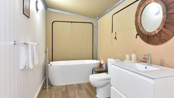 Shower, hair dryer, shampoo