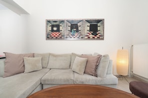 Superior Apartment, 2 Bedrooms, Kitchen, City View | Living area | 43-inch TV with cable channels - Modern Apartment in Thiseio with Balcony (Athens)