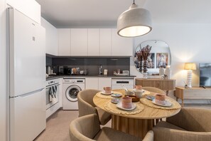 Fridge, microwave, oven, dishwasher