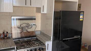 Apartment | Private kitchen | Fridge, microwave, oven, stovetop