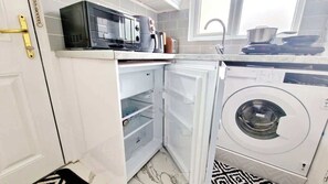 Fridge, microwave, oven, toaster