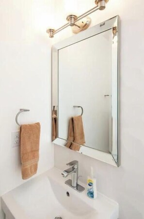 Hair dryer, towels, toilet paper