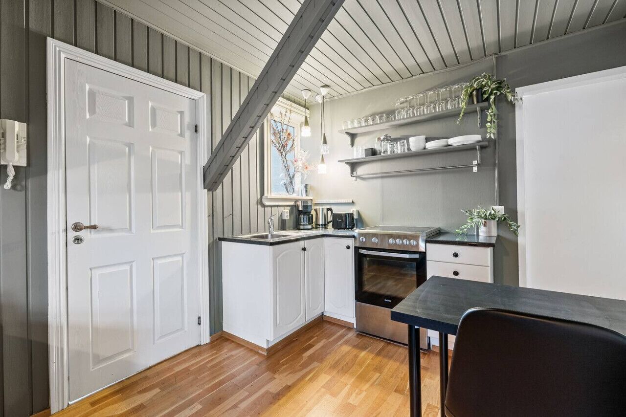 Fridge, oven, stovetop, coffee/tea maker