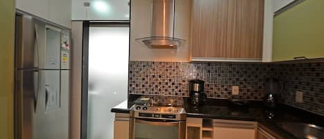 Fridge, microwave, dining tables