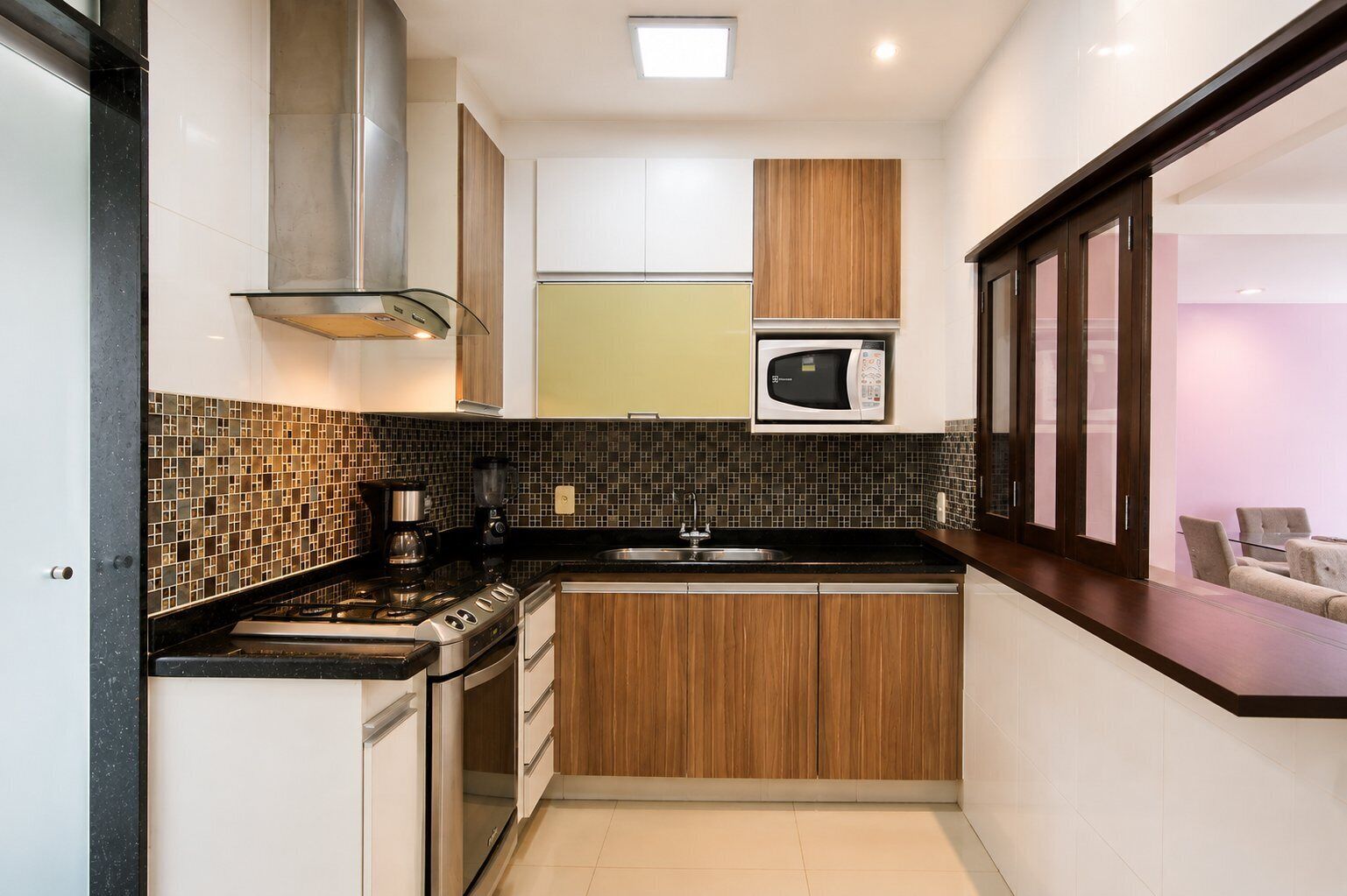 Fridge, microwave, dining table