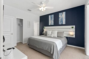 4 bedrooms, desk, iron/ironing board, travel cot