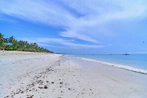 On the beach, white sand, sun loungers, beach umbrellas - Diani Beachfront Paradise (Diani Beach)