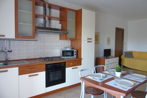Fridge, oven, stovetop, cookware/dishes/utensils