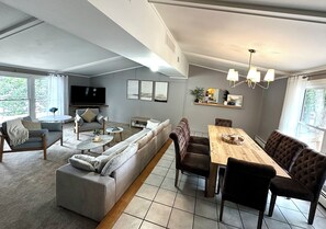 Smart TV, chimenea y estéreo 