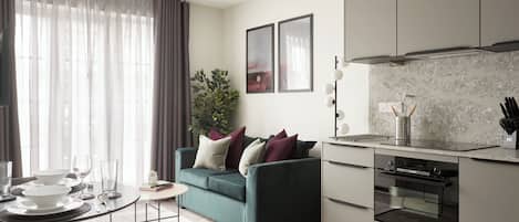 Apartment, 1 Bedroom | Living area | 42-inch Smart TV with cable channels, Netflix, streaming services