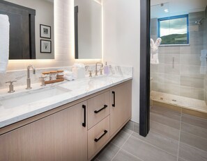 Shower, hair dryer, towels - One Riverfront | Premier Ski-In/Ski-Out + Spa & Gym (Avon)