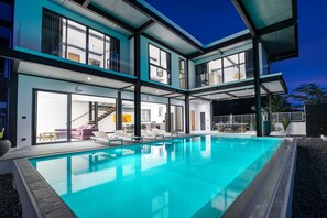 Outdoor pool, sun loungers - Loft-Style 4BR Salt Pool Villa Sunset 6 (Rawai)