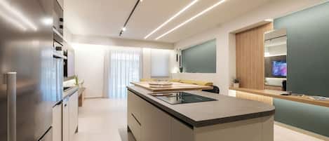Luxe appartement, balkon, uitzicht op de stad | Woonruimte