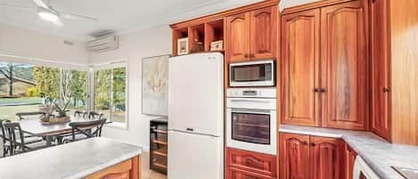 Fridge, microwave, oven, toaster