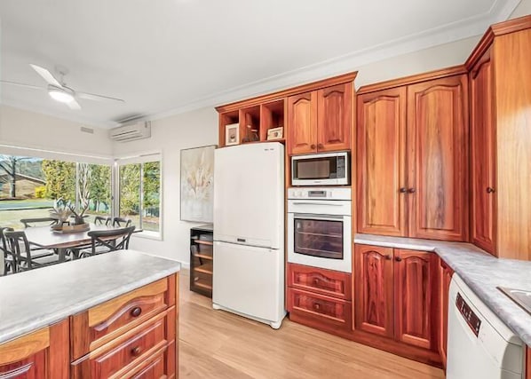 Fridge, microwave, oven, toaster