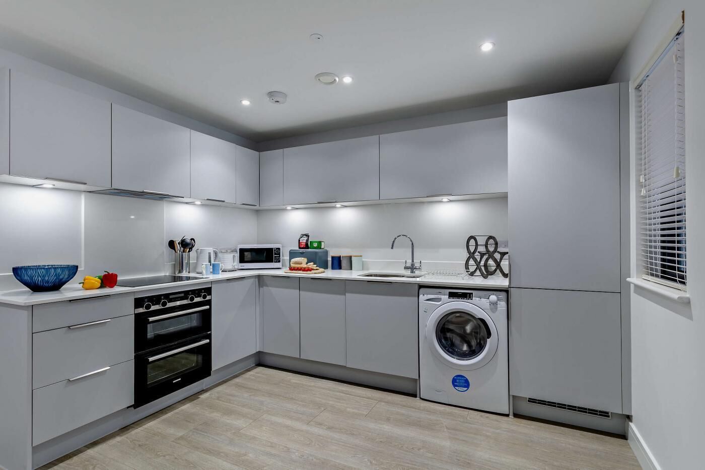 Microwave, oven, dishwasher, high chair