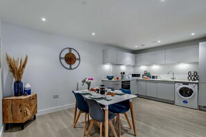 Microwave, oven, dishwasher, high chair