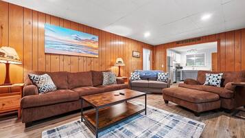 Smart TV, fireplace, foosball, table tennis