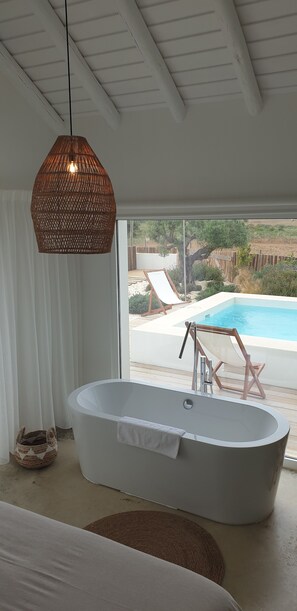 Superior-Ferienhaus, 1 Schlafzimmer, eigener Pool, am Strand | Kostenloses WLAN, Bettwäsche