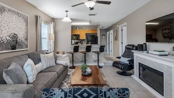 TV, fireplace, video games