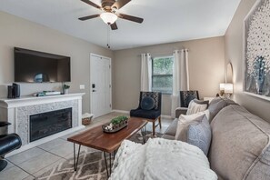 Smart TV, fireplace, video games