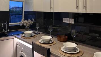 Apartment | Private kitchen | Fridge, microwave, oven, stovetop