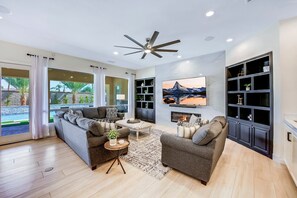 House, Multiple Beds, Pool Access, Pool View (Wanderlust: Pool/Spa) | Living area | 42-inch flat-screen TV with digital channels - Wanderlust: Pool/spa, Waterslide, Firepit, Game Rm (Indio)