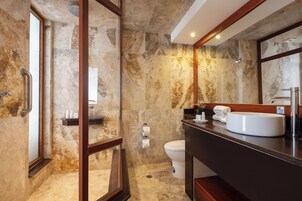 Double Room, Multiple Beds, Balcony, Mountain View | Bathroom | Shower, free toiletries, hair dryer, towels