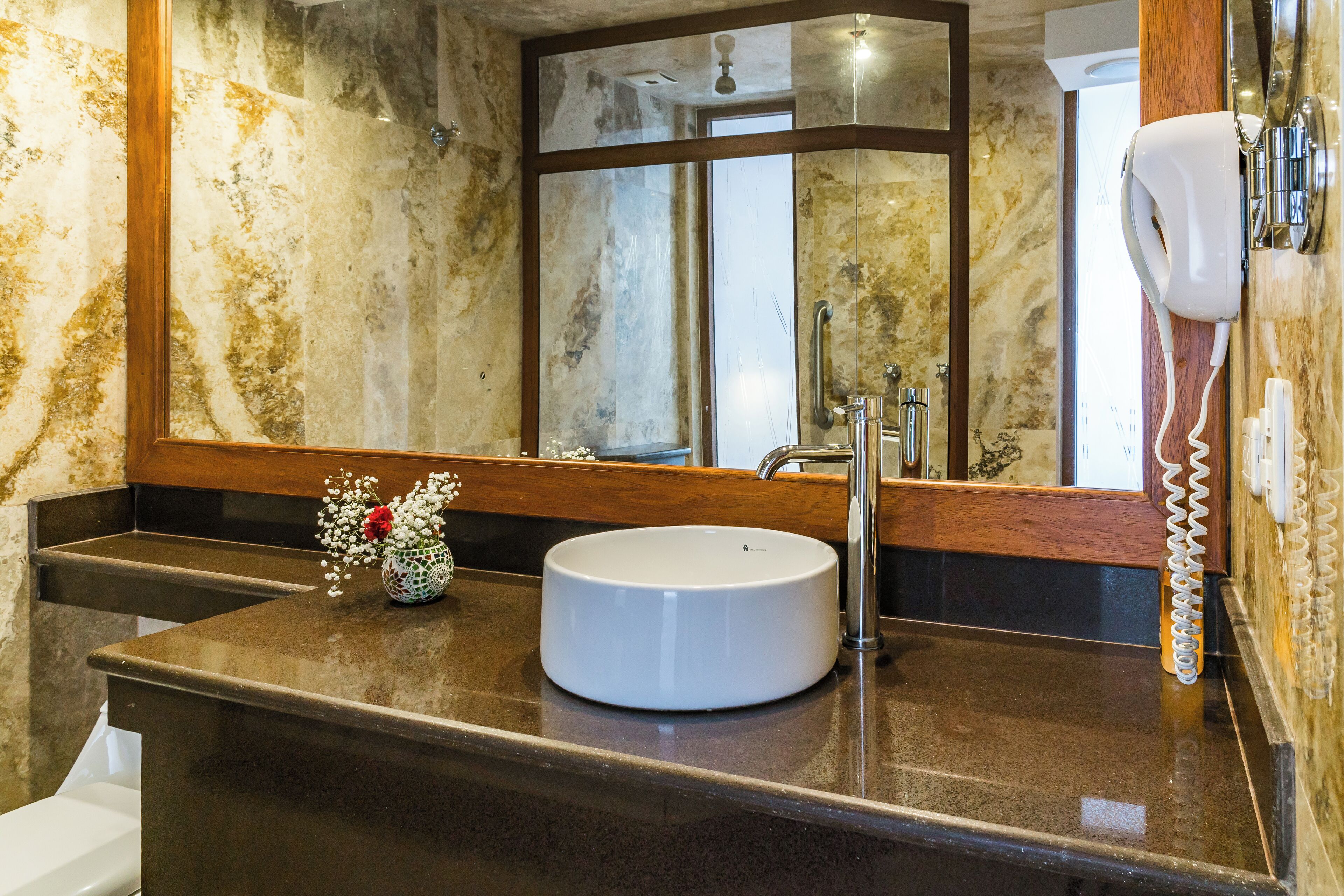 Double Room, Multiple Beds, Balcony, Mountain View | Bathroom | Shower, free toiletries, hair dryer, towels