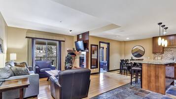 Smart TV, fireplace, video games, stereo