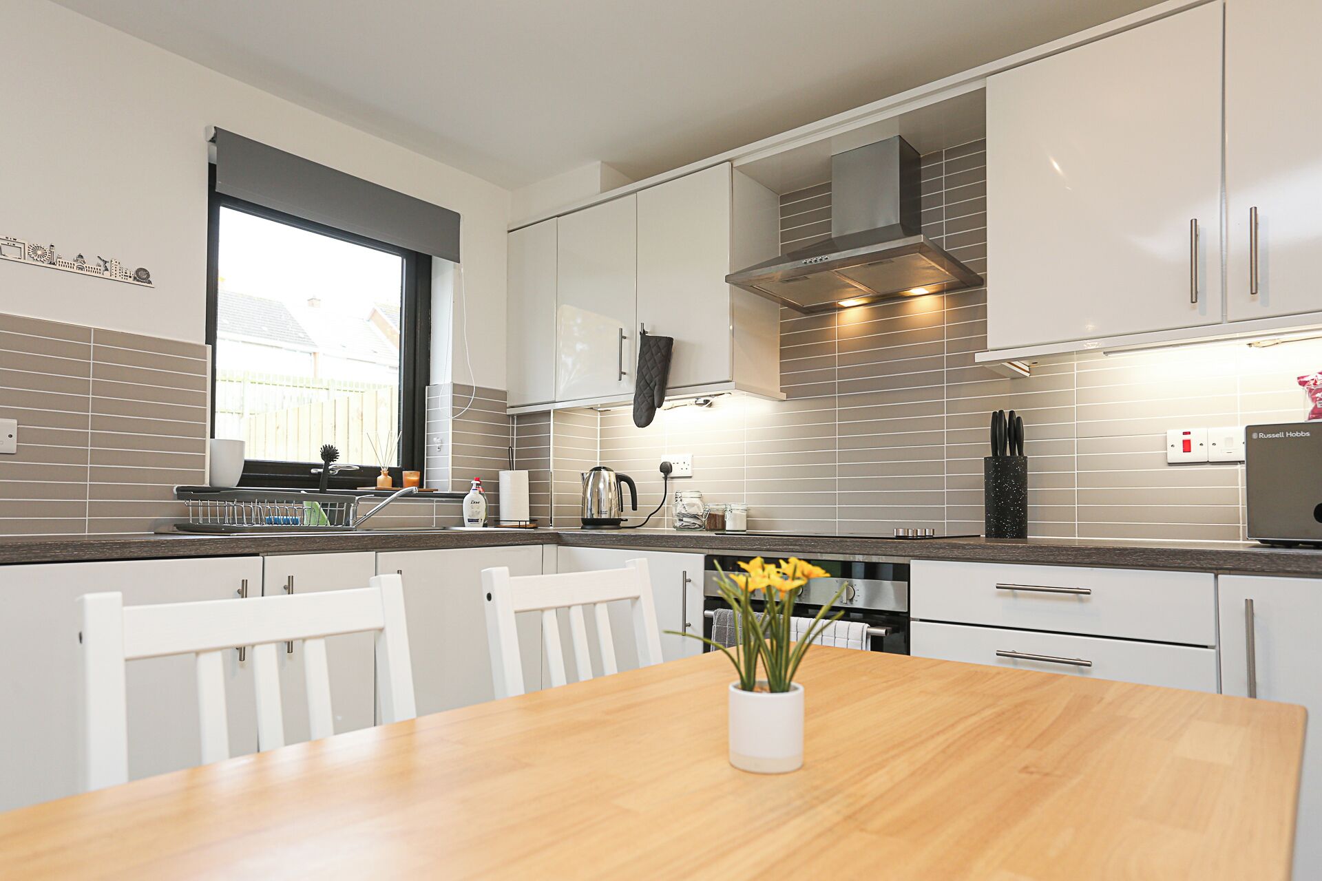 Fridge, microwave, oven, electric kettle