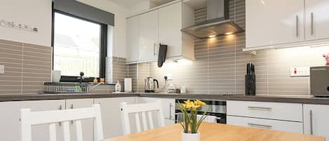 Fridge, microwave, oven, electric kettle