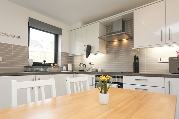 Fridge, microwave, oven, electric kettle