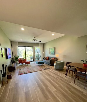 Smart-tv, dvd-afspiller, bøger, videobibliotek